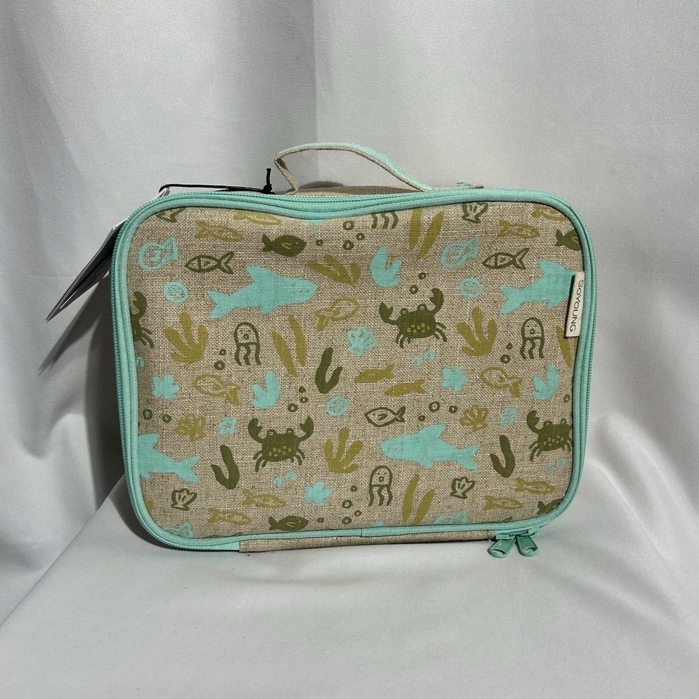 NWT SoYoung Insulated‎ Soft Lunch Box Bag Carry Strap Tan Green Under the Sea